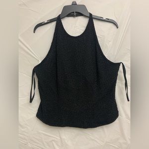 VINTAGE! Y2K PAPÉLL BOUTIQUE BLACK BEADED HALTER TOP 100%SILK